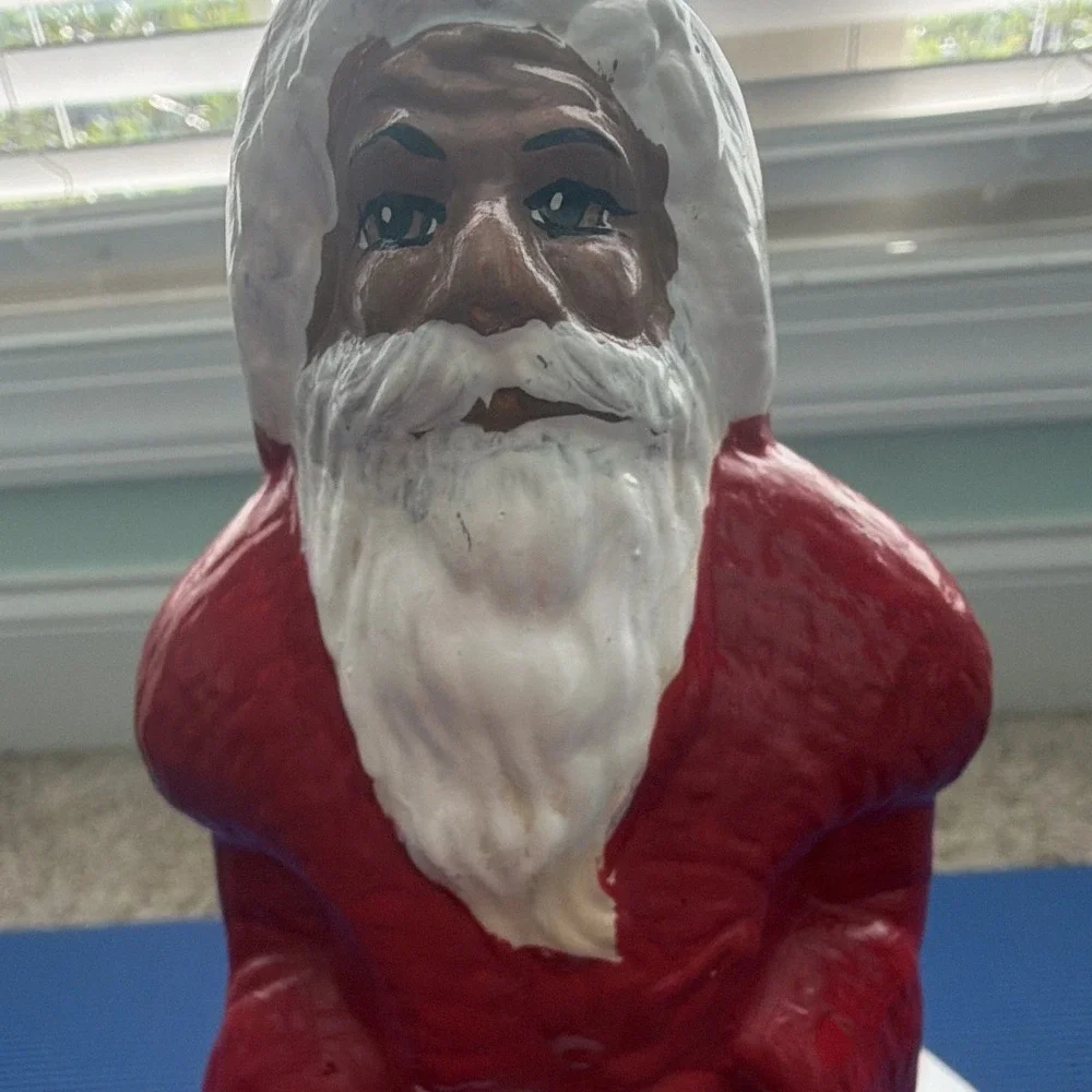 Vintage Mid-Century 1950/1960s African American Santa Blow Mold Figure Signed MD